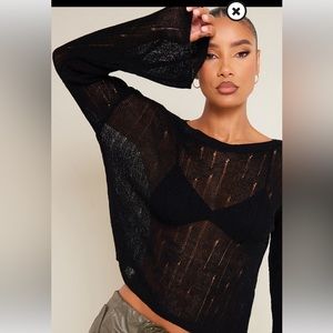 NEW W/ TAGS black oversized filagree knit top